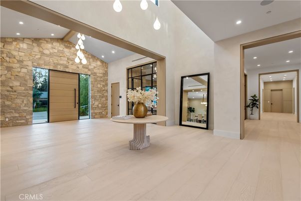 Interior, Recessed Lighting, Stone Walls, Wood Texture Flooring