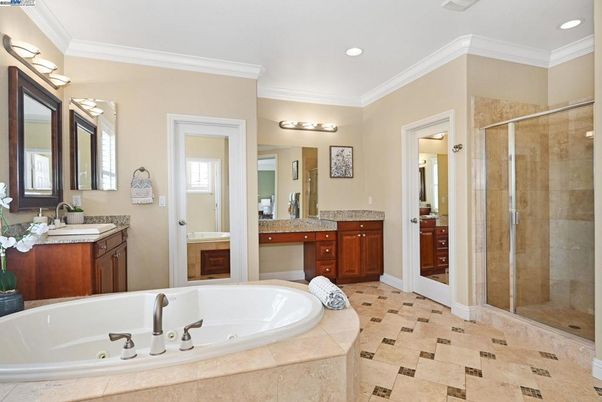 Bathroom, Dual Sink Vanities, Glass Shower, Interior, Recessed Lighting
