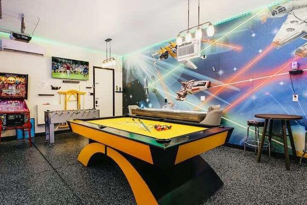 Billiard Table, Game Room, Interior, Pendant Lights