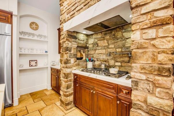 Interior, Kitchen, Stone Walls, Tile Countertops