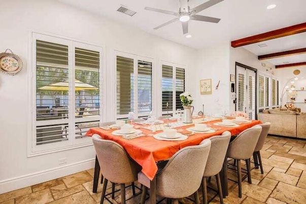 Dining room, Interior, Recessed Lighting, Wooden Beams
