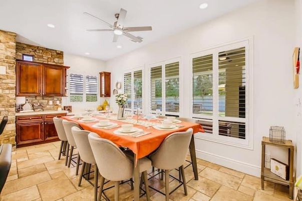 Dining room, Interior, Kitchen, Recessed Lighting, Stone Walls