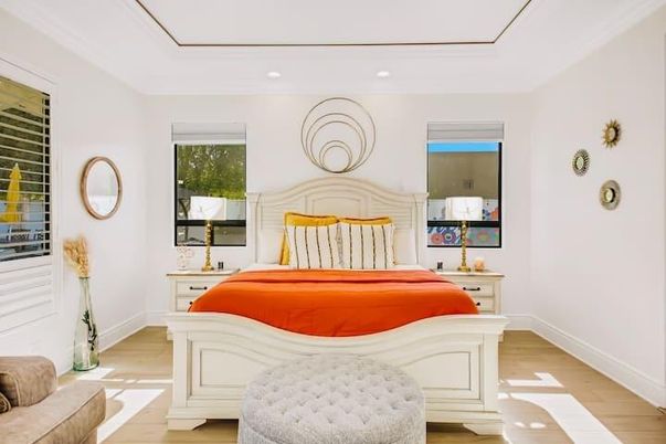 Bedroom, Interior, Recessed Lighting, Wood Texture Flooring
