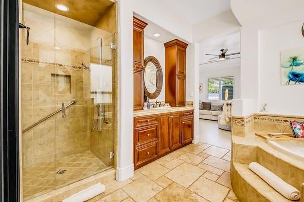 Bathroom, Glass Shower, Interior, Recessed Lighting