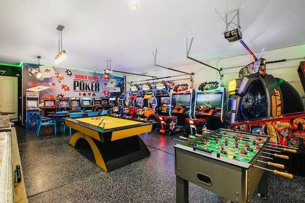 Billiard Table, Game Room, Interior, Pendant Lights