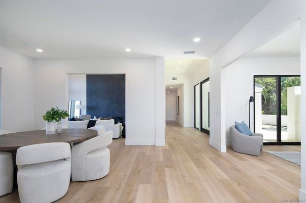 Dining room, Interior, Recessed Lighting, Wood Texture Flooring