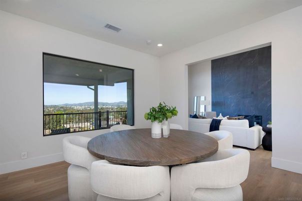 Dining room, Interior, Living room, Recessed Lighting, Wood Texture Flooring