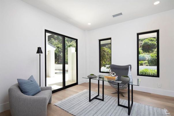 Home Office, Interior, Recessed Lighting, Wood Texture Flooring