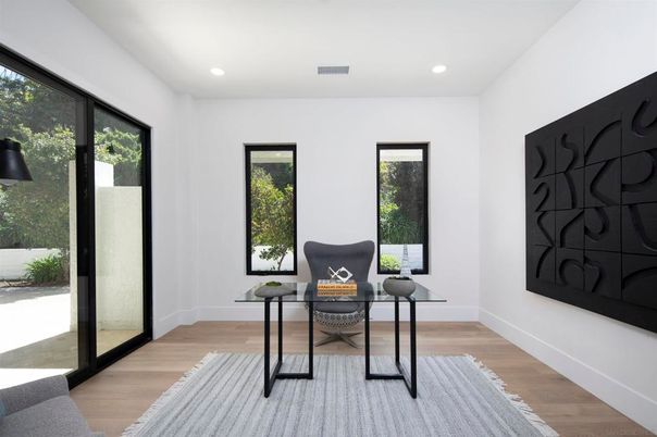 Home Office, Interior, Recessed Lighting, Wood Texture Flooring