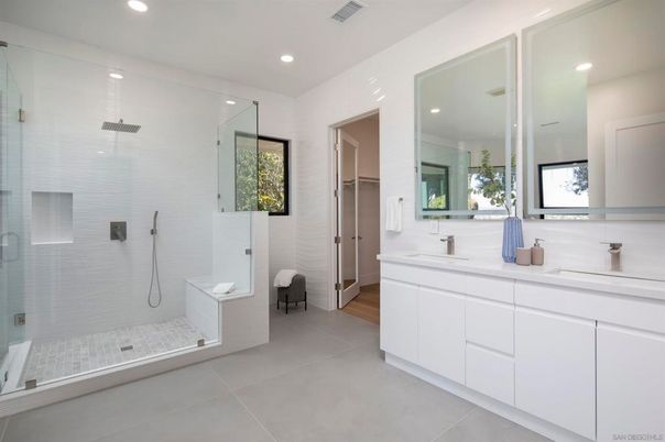 Bathroom, Dual Sink Vanities, Glass Shower, Interior, Recessed Lighting