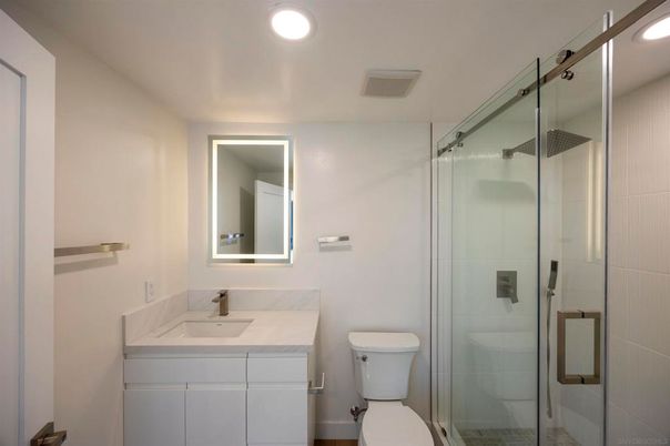 Bathroom, Glass Shower, Interior, Recessed Lighting