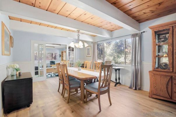 Dining room, Interior, Pendant Lights, Wooden Ceilings, Wood Texture Flooring
