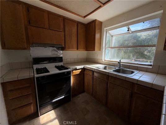 Interior, Kitchen, Tile Countertops, Wood Texture Flooring