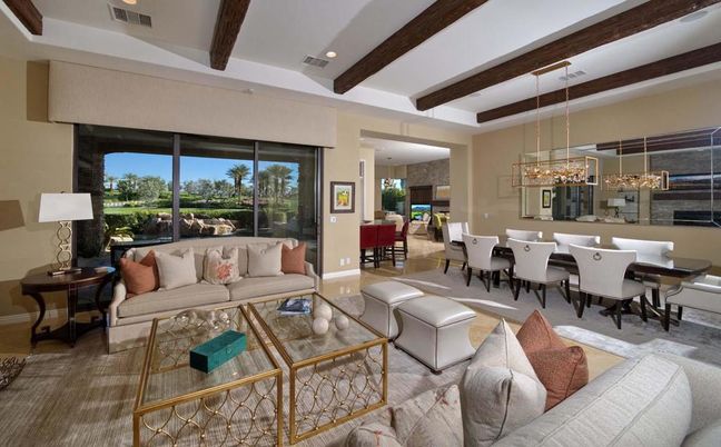 Chandelier, Dining room, Interior, Living room, Pendant Lights, Recessed Lighting, Wooden Beams