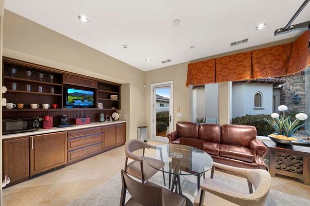 Dining room, Interior, Living room, Recessed Lighting, Stone Walls