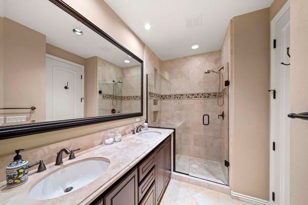 Bathroom, Dual Sink Vanities, Glass Shower, Interior, Recessed Lighting