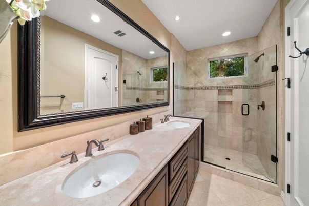 Bathroom, Dual Sink Vanities, Glass Shower, Interior, Recessed Lighting