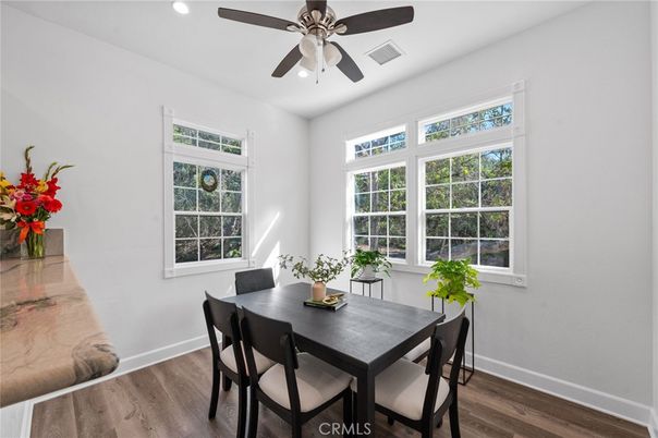 Dining room, Interior, Recessed Lighting, Wood Texture Flooring