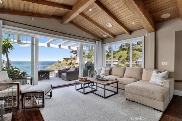 Interior, Living room, Recessed Lighting, Water, Wooden Beams, Wooden Ceilings, Wood Texture Flooring