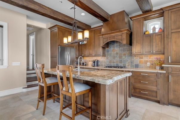 Interior, Kitchen, Pendant Lights, Recessed Lighting, Stainless Steel Appliances, Wooden Beams