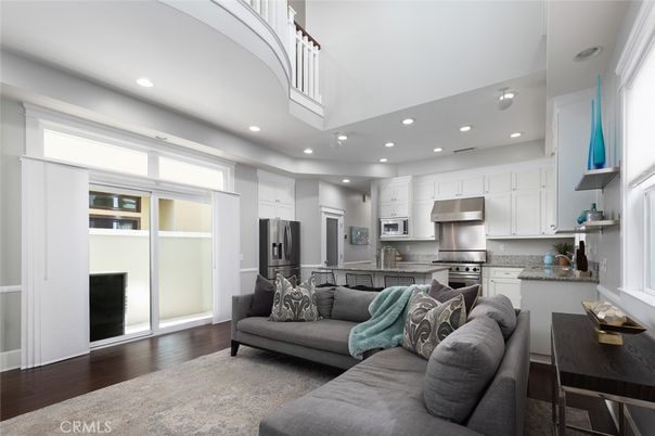 Interior, Kitchen, Living room, Recessed Lighting, Stainless Steel Appliances, Wood Texture Flooring