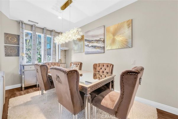 Dining room, Interior, Recessed Lighting, Wood Texture Flooring
