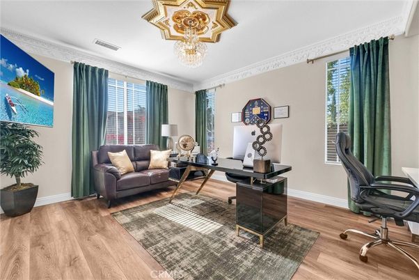 Chandelier, Home Office, Interior, Wood Texture Flooring