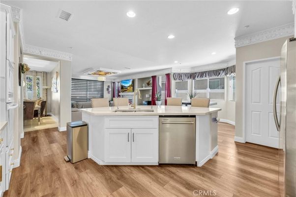 Dining room, Interior, Kitchen, Recessed Lighting, Stainless Steel Appliances, Wood Texture Flooring