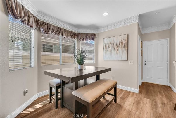 Dining room, Interior, Recessed Lighting, Wood Texture Flooring