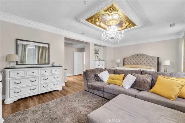 Bedroom, Chandelier, Interior, Wood Texture Flooring
