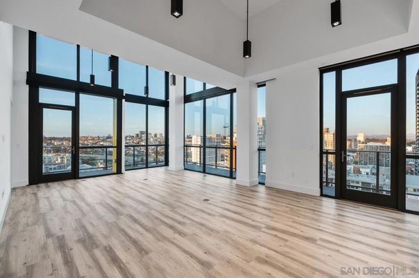 Empty room, Interior, Pendant Lights, Recessed Lighting, Wood Texture Flooring
