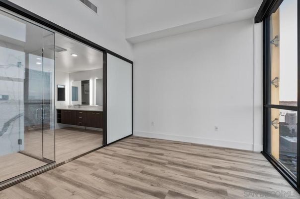 Bathroom, Empty room, Interior, Recessed Lighting, Wood Texture Flooring