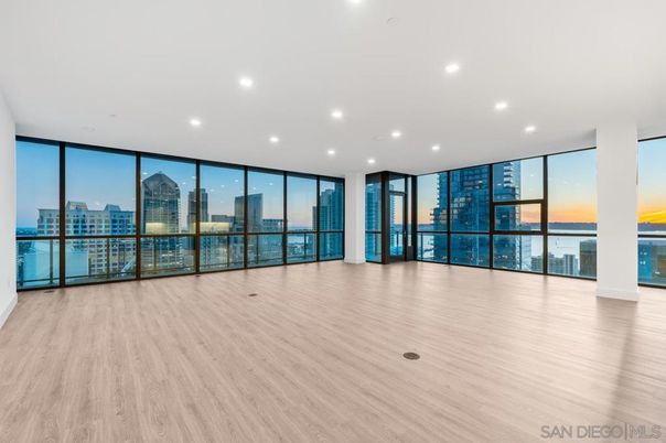 Empty room, Interior, Recessed Lighting, Water, Wood Texture Flooring