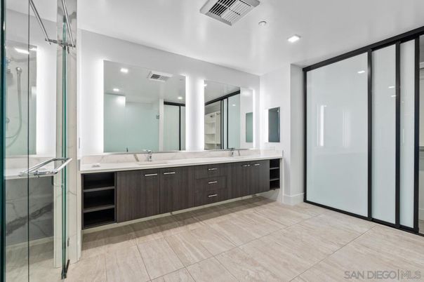 Bathroom, Dual Sink Vanities, Glass Shower, Interior, Recessed Lighting