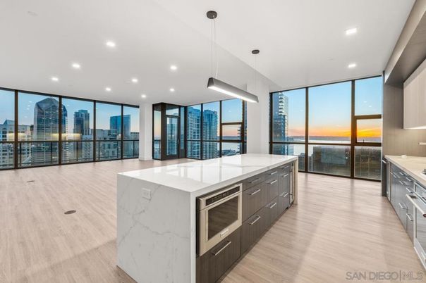 Interior, Kitchen, Pendant Lights, Recessed Lighting, Stainless Steel Appliances, Water, Wood Texture Flooring