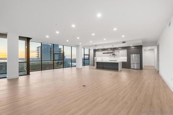 Interior, Kitchen, Recessed Lighting, Stainless Steel Appliances, Water, Wood Texture Flooring