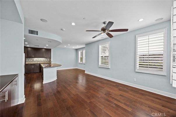 Empty room, Interior, Kitchen, Recessed Lighting, Wood Texture Flooring