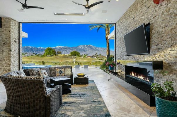 Fireplace, Interior, Recessed Lighting, Stone Walls