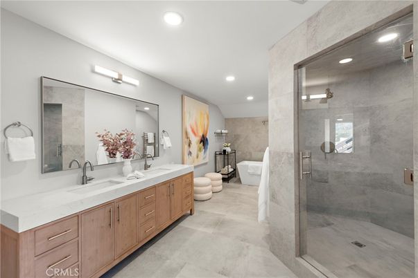 Bathroom, Dual Sink Vanities, Free Standing Baths, Glass Shower, Interior, Recessed Lighting