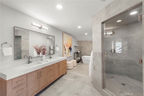 Bathroom, Dual Sink Vanities, Free Standing Baths, Glass Shower, Interior, Recessed Lighting
