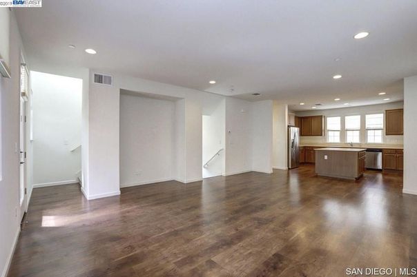 Empty room, Interior, Kitchen, Recessed Lighting, Wood Texture Flooring