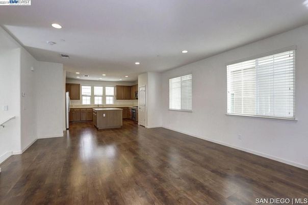 Empty room, Interior, Kitchen, Recessed Lighting, Wood Texture Flooring
