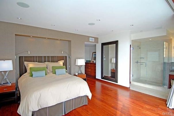 Bathroom, Bedroom, Glass Shower, Interior, Recessed Lighting, Wood Texture Flooring