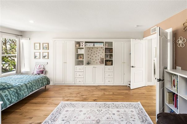 Bedroom, Interior, Recessed Lighting, Wood Texture Flooring
