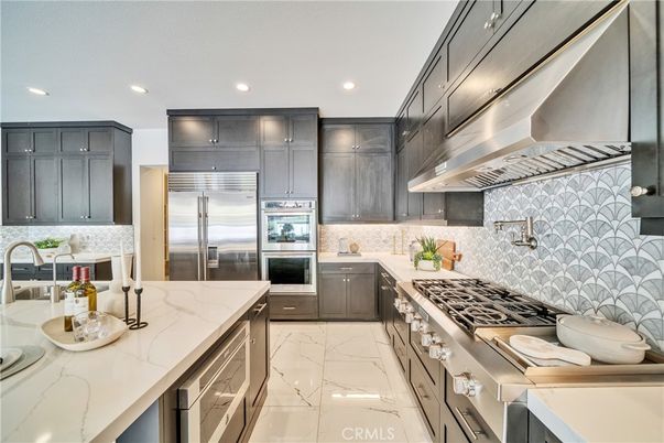 Interior, Kitchen, Marble, Recessed Lighting, Stainless Steel Appliances