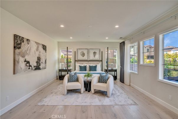 Bedroom, Interior, Recessed Lighting, Wood Texture Flooring