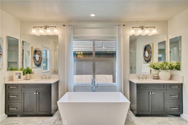 Bathroom, Dual Sink Vanities, Free Standing Baths, Interior, Marble, Recessed Lighting