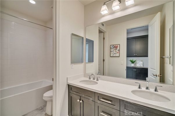 Bathroom, Dual Sink Vanities, Interior, Marble, Recessed Lighting