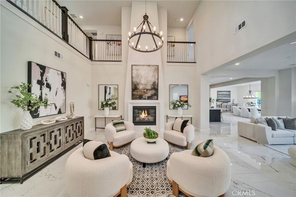 Chandelier, Fireplace, Interior, Living room, Marble, Pendant Lights, Recessed Lighting