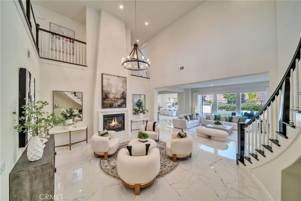 Chandelier, Fireplace, Interior, Living room, Marble, Pendant Lights, Recessed Lighting